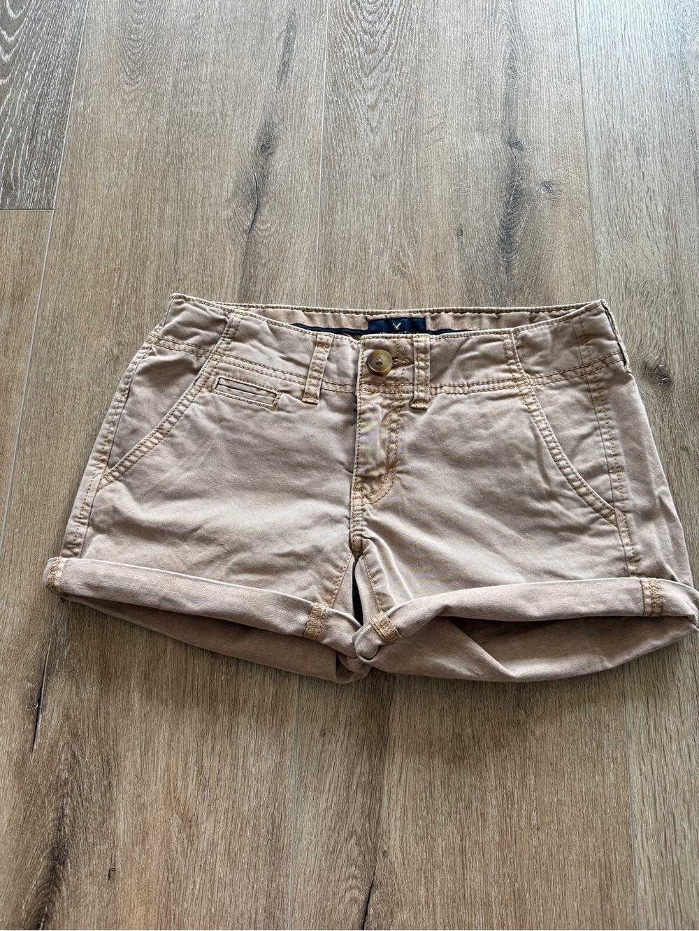 American Eagle Outfitters Beige Rolled Cuff Jean Shorts